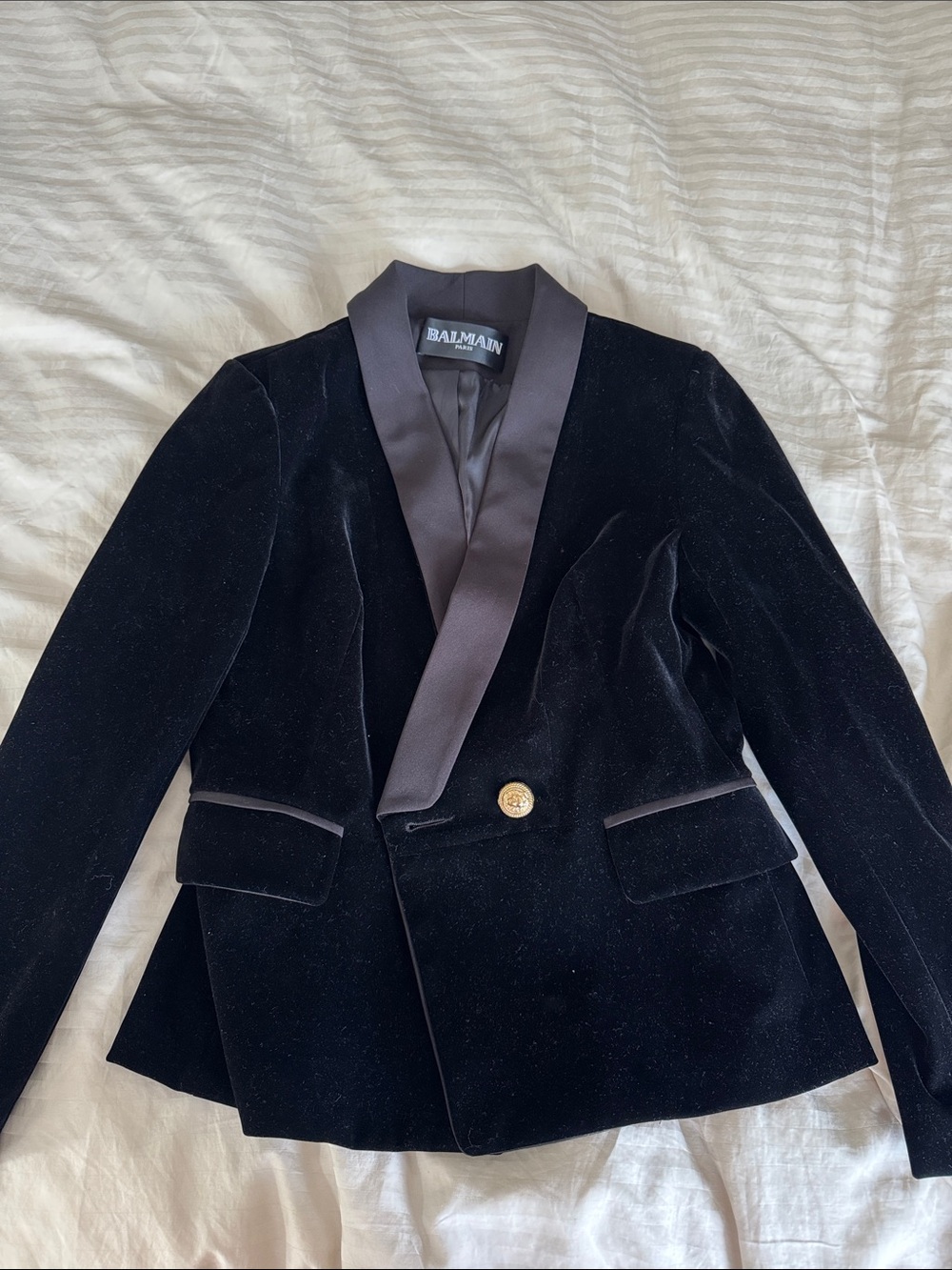 Balmain Black Velvet Gold-Button Single-Breasted Blazer